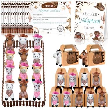 Imagem de 62 Pcs Adopt a Horse Animal Party Favors Include 12 Mini Stuffed Horse 12 Boxes 12 Hats 12 Scarves 12 Cards 1 Adopt Sign 1 Fence for Adopt a Grassland Animal Party Favor Pet Birthday Supply Gifts