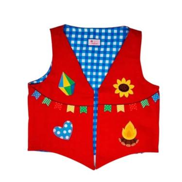 Imagem de Fantasia Colete Infantil Caipira Vermelho Festa Junina Quadrilha Menino Junino Moderno (6)