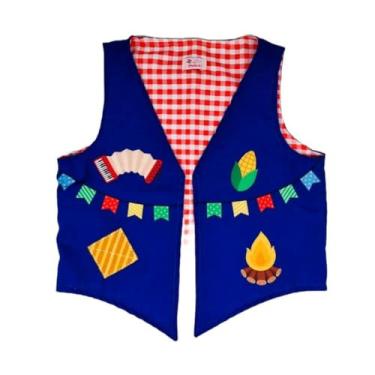 Imagem de Fantasia Colete Infantil Caipira Azul Festa Junina Quadrilha Menino Junino Moderno (10)
