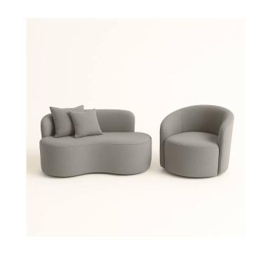 Imagem de Conjunto 01 Poltrona + Sofá Curvo Orgânico Nature Gaia Suede Cinza - Montanaris Decor