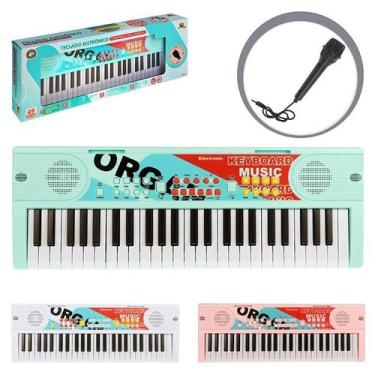 Imagem de Teclado Musical Infantil Pró Com 49 Teclas 7 Tons 9 Músicas e Microfon