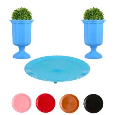 Imagem de Kit Festa Decoração Mesa Evento Bandeja 30cm E 2 Vasos Grego Para Doce