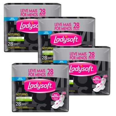 Imagem de Kit 4 Absorvente Ladysoft Noturno Suave Com Abas Com 28 Unidades