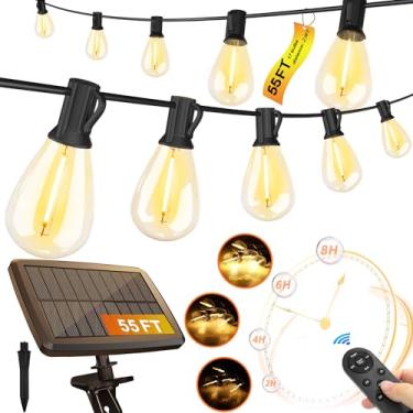 Imagem de Stright Cordão de luzes solares de 1,5 m, controle remoto externo, com porta de carregamento USB, lâmpadas E12 S14, 17 soquetes, luzes externas, lâmpadas de LED reguláveis de energia solar para pátio