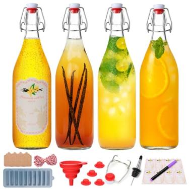 Imagem de Garrafas de vidro de 946 ml - Garrafa de cerveja de vidro flip top com tampa hermética para fermentação, preparação, garrafas transparentes de kombucha para água, bebidas, cerveja, suco, refrigerante