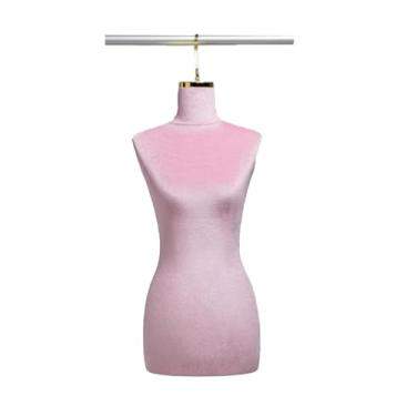 Imagem de Mannequin Manequim feminino pendurado, torso de tecido de veludo, adequado para vitrines de lojas de roupas(Pink,Golden Short Hook)