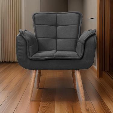 Imagem de Poltrona Opala Para Sala Cadeira Elegante Com Apoio De Braço Em Veludo Sentô Preto