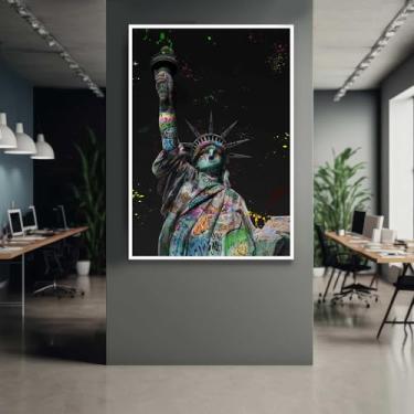 Imagem de Quadro com Moldura Estátua Liberdade NY Street Art Grafite Decorativo Grande Sala Quarto Hall
