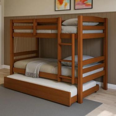 Imagem de Treliche Solteiro Madeira Maciça Com cama Auxiliar E Proteção - Fabrik