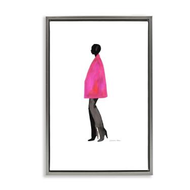 Imagem de Stupell Industries Design de arte de parede em tela flutuante cinza com revestimento rosa fúcsia por Simone Elum, 63 x 43 cm