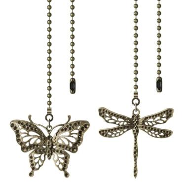 Imagem de SHIFANQI Corrente de puxar para ventilador de teto, pacote com 2 extensões de corrente de bronze para ventilador de libélula, corrente decorativa de 30,5 cm para luminária de teto, extensor de