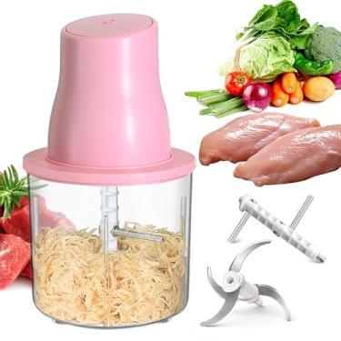 Imagem de Triturador elétrico de frango, picador automático de alimentos com triturador de peito de frango e moedor de carne, 2 conjuntos de lâminas para frango/porco/peixe/vegetais/comida de bebê (rosa)