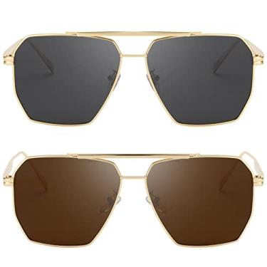 Imagem de Dollger Óculos de sol quadrados grandes para mulheres e homens, óculos de sol polarizados, retrô, grandes, Armação dourada, lente preta e marrom, Big