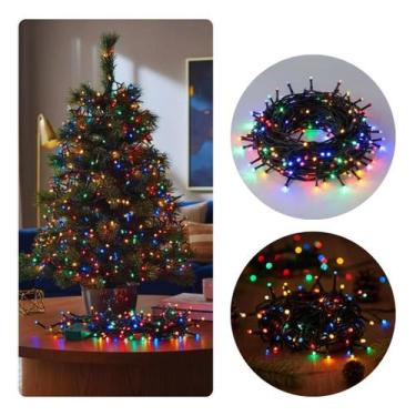 Imagem de Pisca Pisca Colorido 10m 100 LEDs Fio Verde 8 Funções Natal Festa Luz 