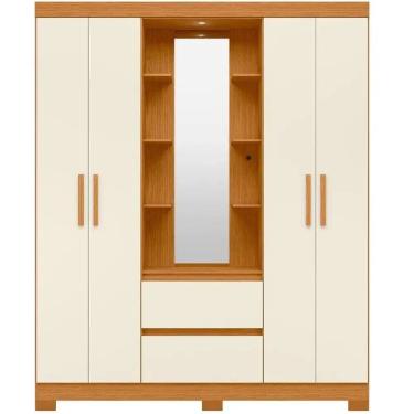 Imagem de Guarda Roupa Capelinha Olimpia Solteiro com Espelho 4 Portas 2 Gavetas Albatroz Cor Cinamomo Off White