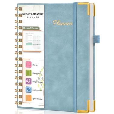 Imagem de Agenda semanal e mensal espiral sem data 2025-2026, agenda de calendário semanal simplificada, organizador diário A5 fofo, caderno de tarefas, agenda espiral com rastreador de objetivos e hábitos