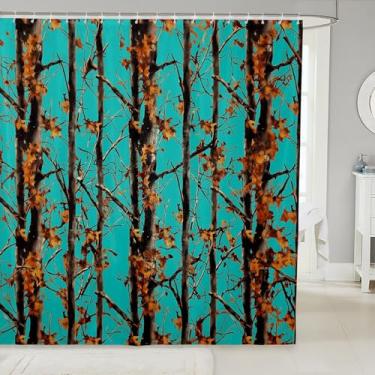 Imagem de Erosebridal Cortina de banheiro camuflada azul-petróleo retrô floresta camuflagem 182,88 cm L x 72 C cortina de chuveiro para crianças, meninos e adultos, cortina de banho rústica para caça na