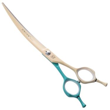 Imagem de Fenice Peak Tesoura curvada para cuidados com cães com revestimento de aço inoxidável 440C, tesoura curvada profissional de 18 cm, lâmina curva de 25 graus, tesoura de animal de estimação para aparar
