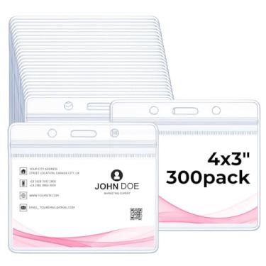 Imagem de LIQWEI 300 peças de porta-cartões de identificação horizontais de plástico transparente, 9,9 x 8,4 cm de plástico horizontal com zíper resselável à prova d'água, capa de PVC transparente para
