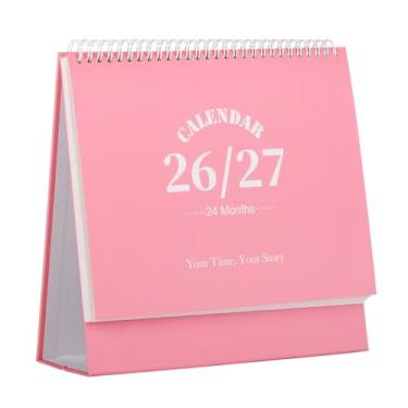 Imagem de Calendário de mesa 2026-2027, calendário de 2 anos de janeiro de 2026 a dezembro de 2027, agenda mensal de mesa com adesivos para casa, escritório, organização escolar (G, rosa, 25 x 24,4 cm)