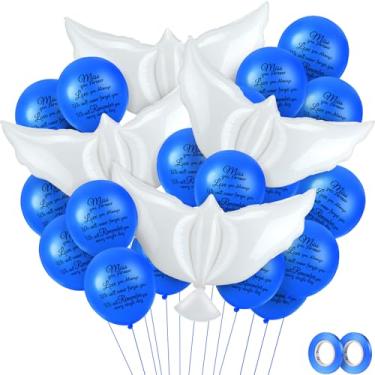 Imagem de Skylety 36 balões comemorativos com 4 balões de pomba da paz para liberar suprimentos de hélio de lembrança no céu para funerais, aniversários e serviços memoriais (azul royal)
