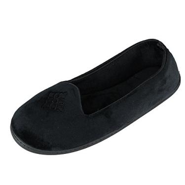 Imagem de Dearfoams Pantufa feminina confortável de balé Rebecca com espuma viscoelástica para uso interno e costas fechadas com larguras amplas, Veludo preto, 11-12 Wide