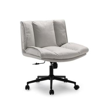 Imagem de Cadeira de escritório, cadeira de escritório em casa com rodas, altura ajustável, cinza e branco, tecido ergonômico, cadeira de computador, moderna, giratória, para escritório, reunião, sala de estudo