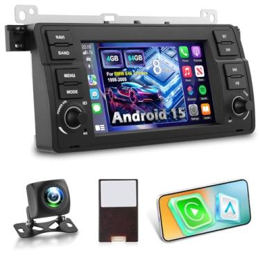 Imagem de 8 Core + 64G Android 15 estéreo automotivo para BMW E46 M3 1999 2000 2001 2002 2003 2004 2005 2006-7 polegadas 5 GHz rádio Wi-Fi com CarPlay sem fio/Android Auto/DSP/GPS/SWC/câmera de visão traseira