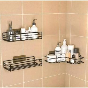 Imagem de Prateleiras Suporte Com Adesivos Para Parede Banheiro Cozinha Lavanderia Shampoo Sabonete (2 RETAS + 1 CANTO)