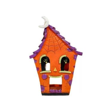 Imagem de Decoração de aquário caverna esconderijo de Halloween, ornamento de abóbora para aquário de peixes, decoração divertida para camarão betta mini paisagem subaquática (C)