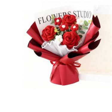 Imagem de Orichane Buquê de flores de crochê feito à mão com tulipa de girassol e margarida rosa