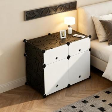 Imagem de Mesa de Cabeceira Modular com Tampa com Divisoria Armário,Armário Modular de Gavetas,Plástico,Empilhável,Grande,Preto,Módulo 4