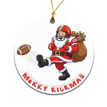 Imagem de MEDROC Enfeites de futebol de Papai Noel - para decoração de árvore de Natal de cerâmica redonda de 7,6 cm, futebol para meninas e meninos, decoração de temporada de férias