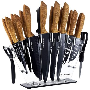 Imagem de Conjunto de Facas em Aço Inoxidável com Bloco de Bancada, Peças, DOCKORIO knife set 19 601 Brown, Marrom