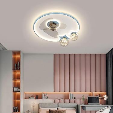 Imagem de Ventiladores de teto com luz e controle remoto reversível silencioso moderno para crianças com motor DC Ventiladores de teto ajustáveis com velocidade do vento com lâmpada para quarto sala d