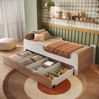 Imagem de Cama Infantil Solteiro Mick com Baú Auxiliar em MDF Mobikasa, Branco L