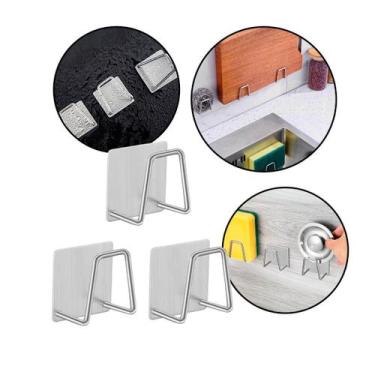 Imagem de Kit com 3 Suportes Porta Esponja Adesivos em Aço Inox para Pia  Sem Fu