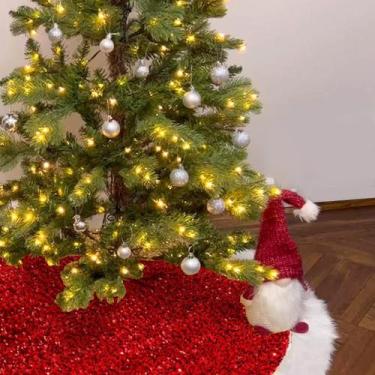 Imagem de Saia de árvore de Natal Leapig Shiny Red Sequin 122 cm com pele sintét