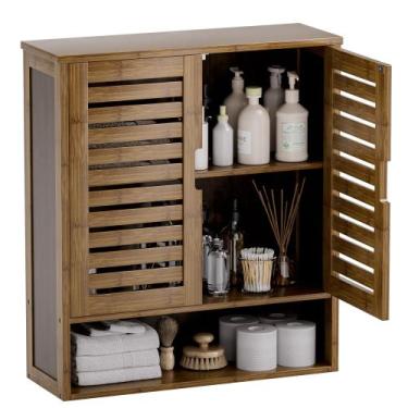 Imagem de Armário de banheiro montado na parede SMIBUY Bamboo Walnut
