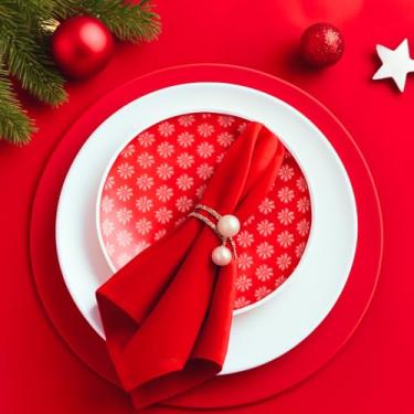 Imagem de 12 Guardanapos de Tecido Natal Mesa Posta Premium - Guardanapo de Boca Decorativo em Oxford 40x40, Decoração Natalina, Mesa de Jantar, Casamento, Café da Manhã, Festa, Ceia, Ano Novo (Vermelho)