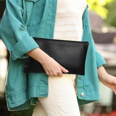 Imagem de Bolsa preta para dinheiro com zíper - 28 x 15 cm para dinheiro, moeda, cosméticos, porta-notas