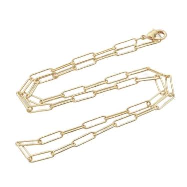 Imagem de 1 colar de corrente oval oval de latão banhado a ouro 18K real com fechos de garra de lagosta para fazer joias DIY 18,3 polegadas (46,5 cm), elo: 12 x 3,5 x 0,8 mm