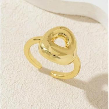 Imagem de Bubble Cute 26 Letras Anel Feminino Balão Banhado a Ouro Zircônia A-Z Letras Abertas Anel Ajustável Estético Presente de Joias de Casamento, One Size, Liga de aço, Sem pedra preciosa