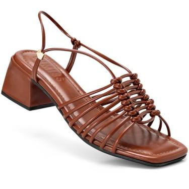 Imagem de Sandália Feminina Salto Bloco Baixo Bico Quadrado Tramado caramelo36