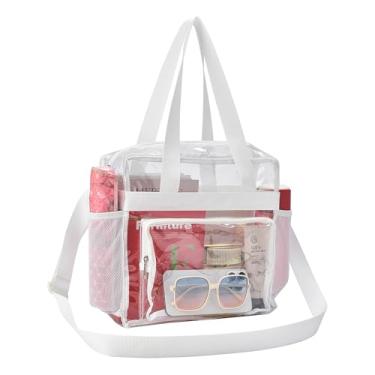 Imagem de Busiuw Bolsa transparente para eventos de estádio 30 x 30 x 15 cm, bolsa transparente com alças reforçadas e bolso frontal para estádio, trabalho, viagens e eventos esportivos (branca)