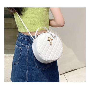 Imagem de Bolsa tiracolo feminina de couro quadrada bolsa de ombro fofa bolsa de ombro mini bolsa de mão, Branco
