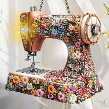 Imagem de Apanhador solar de acrílico colorido, máquina de costura, decoração de janela suspensa com design de vitral impresso, apanhador de sol, arte de parede de arco-íris, ornamentos de Natal para uso