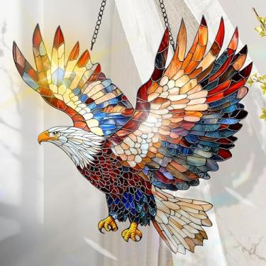 Imagem de Apanhador solar de acrílico colorido, decoração de janela suspensa de águia com design de vitral impresso, apanhador de sol, arte de parede de arco-íris, ornamentos de Natal para uso interno e externo