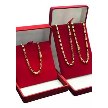 Imagem de Cordão E Pulseira Tijolinho 3Mm Conjunto Banhado A Ouro 18K - Tojoia18