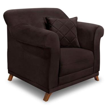 Imagem de Poltrona Para Sala De Estar Suede Pés Castanho Marrom Café